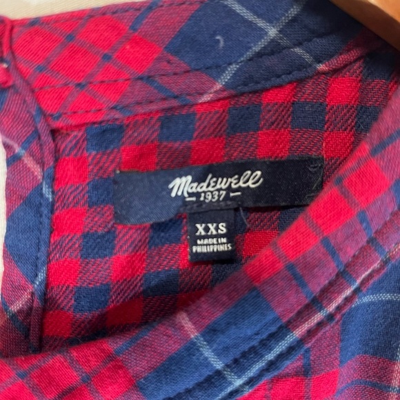 MADEWELL EDINA RED BLUE PLAID SHIRT SHIFT DRESS FLANNEL COTTON SIZE XXS - Picture 10 of 11